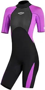 Mens Wetsuit Women Adult Shorty 2MM Neoprene Wet Suit Diving Scuba Surfing Suits, One Piece Short Sleeve Thermal Wetsuits Back Zip Swimsuit for Snorkeling Kayaking Swimming Aerobics Water Sports