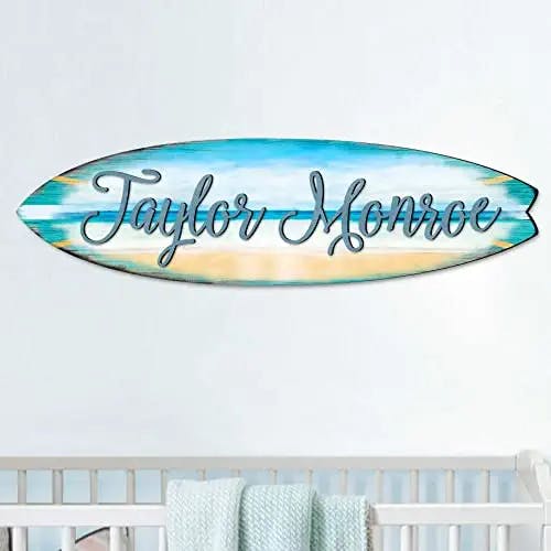 Coastal Ocean Personalized name sign | Surfboard Baby Custom Nursery name sign | Boy Girl | Above the crib sign | Kids room décor - 310368-1
