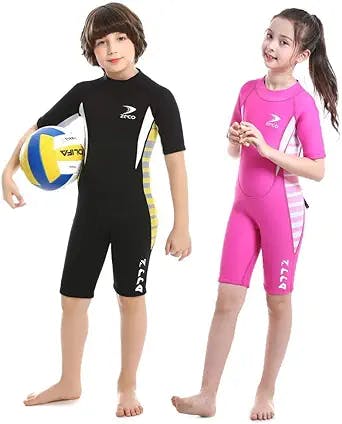 2.5mm Kids Shorty Wetsuit, Boys and Girls Full Body Thermal Neoprene Swimsuit, Back Zip Wet Suit for Scuba Diving, Swimming, Surfing