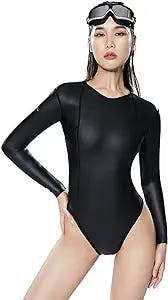 2mm Women's Bikini Wetsuit SCS Smooth Skin Neoprene One Piece Long Sleeve High Cut Low Back Swimsuit Waist Cutout UV Protection Surfing Snorkeling Swimwear