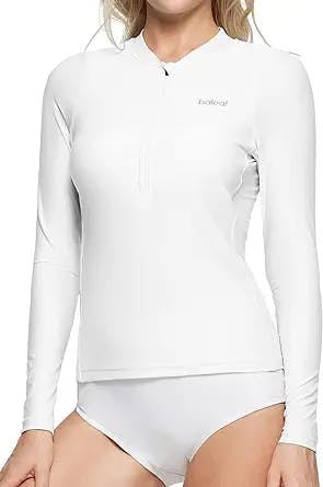 BALEAF Women's 1/4 Zipper Up Long Sleeve Rash Guard UV Sun Protection Lightweight Quick Dry Swim Shirts