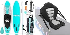SereneLife Inflatable Stand Up Paddle Board (6 Inches Thick) & Universal Paddle-Board Seat - Adjustable Paddle Board Seat, Form-Fitting Design for All Body Sizes, Large & Small