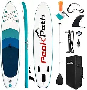 Peakpath Inflatable Stand Up Paddle Board (6’’ Thick) with Premium SUP Accessories&Bag,Bottom Fin for Paddling,Surf Control,Non-Slip Deck,Leash,Paddle and Two-Way Hand Pump|Youth&Adult Standing Boat