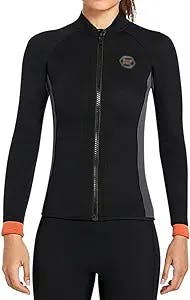 Wetsuit Top Women 3mm Front Zip Long Sleeve Neoprene Jacket for Diving Surfing Swimming Scuba Snorkeling