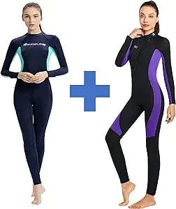 Skyone 2 Pieces Wetsuit, Wet Suits for Women Men Full Body 3MM Neoprene Wetsuit Diving Suit in Cold Water,Dive Skins Full Body Swimsuit Wetsuit Scuba Rash Guard Diving Suit for Women Men Adult