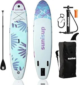 SUNISUP SUP Inflatable Paddle Board for Adults, 10.6’ x 30” x 6”, Non-Slip Stand Up Deck with Bottom Paddling Fin, Paddleboard Accessories with Air Pump, Bag, Ankle Leash, Go Pro Mount