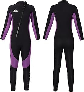 Gogokids Youth Full Wetsuit 2.5mm Neoprene, Kids Wet Suit Long Sleeve Thermal Swimwear for Girls, One Piece Diving Suit Front Zip Keep Warm Sun Protection for Swimming Surfing Diving Snorkeling