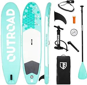 Max4out Premium Stand Up Inflatable Paddle Board 10'6×32"×6" with Premium sup Accessories & Backpack, Non-Slip Deck, Waterproof Bag, Leash, Hand Pump, Standing Boat for Youth & Adult (Blue/Orange)