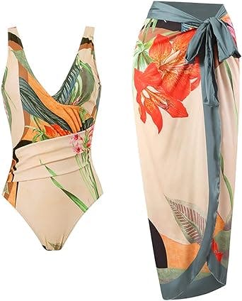 "Surf's Up, Ladies! Turn Heads with this Floral One Piece and Cover Up Set!