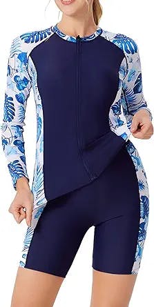 JACK SMITH Women's 3 Piece Long Sleeve Rash Guard Swimsuits Zip Front Bathing Suit Tankini Swimsuits UPF 50