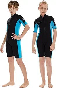 Hevto Wetsuits Kids and Youth 3/2mm Neoprene Full Shorty Suits Surfing Swimming Diving Keep Warm for Water Sports