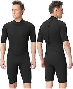 FLEXEL Shorty Wetsuit Men and Women,2mm Neoprene Short Sleeves Wet Suits Back Zip, 1.5mm Shorty Surf Suit Keep Warm in Cold Water for Snorkeling Kayaking Boarding