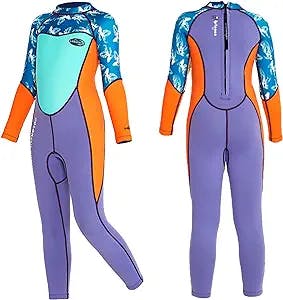 Gogokids Kids Wetsuits, 2mm Neoprene Full Wet Suits for Girls, Long Sleeve Back Zip Thermal Swimwears, One Piece Keep Warm Sun Protection Diving Suits for Swimming Snorkeling Surfing Diving