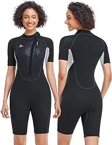 Abahub 2/3mm Men and Women Shorty Wetsuits (7 Sizes), Front/Back Zip Spring Suit for Snorkeling, Surfing, Kayaking, Scuba Diving, Short Sleeve Neoprene Wet Suit for Water Sports