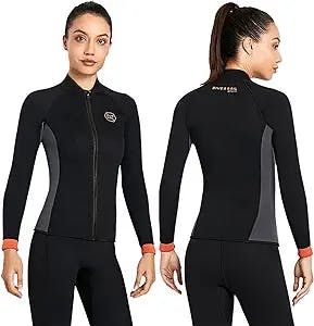 Wetsuit Top Jacket Women Men 3MM Neoprene Front Zipper Long Sleeve Keep Warm Diving Suit Shirts Vest for Surfing Diving Swimming Snorkeling Kayaking