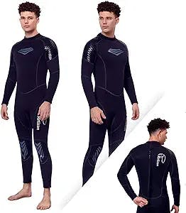 Rrtizan Mens Wetsuits, Warm 3mm Wet Suits for Men in Cold Water, Full Body Diving Suit for Diving Surfing Swimming