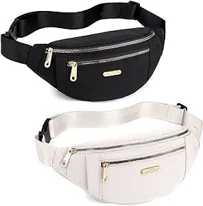 2 Pieces Fanny Packs Crossbody Waist Bag for Women Mens Waterproof Fanny Pack Belt Bag for Running Hiking Traveling
