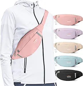 Small Fanny Pack for Women Fashionable Waist Bag Waterproof for Men Belt Bag for Women Crossbody Fanny Packs with Headphone Jack for Running Travelling Hiking Lightweight Bum Bag Fit All Phones Pink