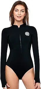 AXESEA Women's Wetsuit One Piece Shorty Wetsuit Eco Friendly Thermal Long Sleeve Front Zipper Diving Suit