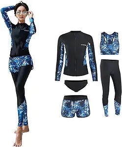 Wetsuit Printing Diving Suit 5-pc Women's Split-Type Add Fertilizer Large Size Long Sleeve Swimming Sailboat MUMUJIN (Size : 3X-Large)