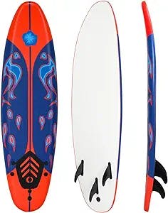 Giantex 6' Surfboard Surfing Surf Beach Ocean Body Foamie Board with Removable Fins, Great Beginner Board for Kids, Youth and Children