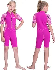 Goldfin Kids Wetsuits for Girls Boys, 2mm Toddler Shorty Wetsuit Youth Neoprene Suit Front Zip Keep Warm for Water Aerobics Diving Surfing Swimming
