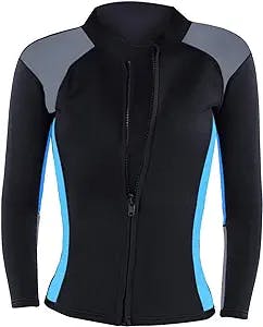 BESSTUUP Women Wetsuits Jacket 2mm Neoprene Tops Adults Girls Surfing Scuba Diving Suit Top Wetsuit Jacket Women Long Sleeves Water Sports Wet Suits - Blue, XXL
