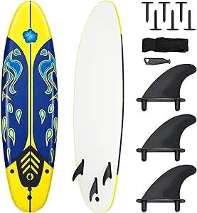 Giantex Surfboard, 6 Ft Stand Up Surfing Board with 3 Detachable Fins, Safety Leash, Non-Slip Lightweight Foam Surfboard for Kids, Teenager, Youth