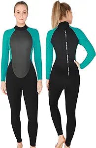 REALON Wetsuit Men 5/4mm Neoprene Full Body Thermal Scuba Diving Suits, 3/2mm Womens One Piece Wet Suit Cold Water Swimsuits for Surfing Snorkeling Swimming …