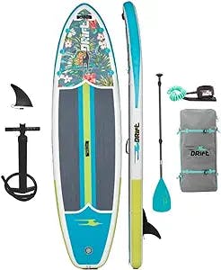 Drift Aero 10'8" Inflatable Stand Up Paddle Board iSUP with Coiled Leash Pump Lightweight Paddle Fin & Backpack Travel Bag Adults Kids Family Friendly