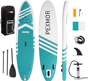 FCH PEXMOR Inflatable Paddle Boards Stand Up 10.5'x30 x6 ISUP Surf Control Non-Slip Deck Standing Boat with Carry Bag, Floated Paddle, Hand Pump, Removable Fin, Leash, Repair Kit