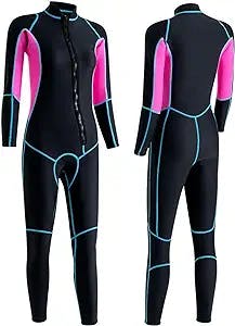 Full Body Swimsuit Wetsuit for Women 3mm Neoprene Scuba Diving Suits One Piece Front Zip Long Sleeve Wet Suit Cold Water Swimsuits for Surfing Snorkeling Swimming