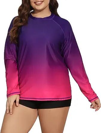Halcurt Women’s Plus Size Long Sleeve Rash Guard Loose Fit Swim Shirt Upf50+ Sun Protection Swimsuit Top