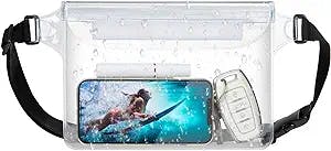 F-color Waterproof Pouch with Waist Strap-Waterproof Fanny Packs for Women-Waterproof Phone Pouch-Beach Accessories-Dry Bag-Keep Phone Valuables Safe for Beach Surfing Kayaking Boating Fishing, Clear