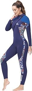 PROTAURI Wetsuit Women 3MM，Thicker Neoprene Diving Suit Front Zip Keep Warm in Cold Water, One Piece Full Body Wetsuits Long Sleeves Swimsuit UV Protection for Surfing/Scuba/Snorkeling/Swimming
