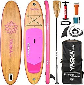 10.6ft Inflatable Stand Up Paddle Board- SUP Board for All Skill Levels with SUP Accessories & Fiberglass Paddle,Fin, Leash, Double Action Pump and ISUP Travel Backpack for Youth & Adult (Pink)…