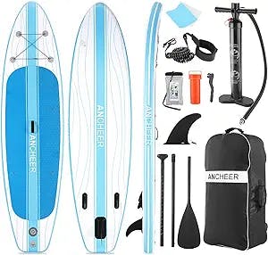 ANCHEER Inflatable Stand Up Paddle Board, Sup Board with Sup Accessories & Blackpack, Adjustable Paddle, Leash, Hand Pump