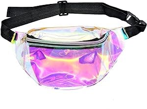 Holographic Fanny Pack, Clear Waterproof Waist Bag Stadium Approved, Fashion Sports Waist Pack for Running, Camping, Travel, Hiking, Beach