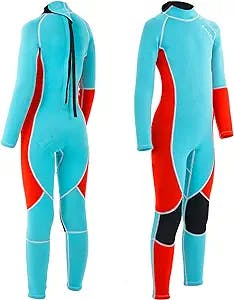 OMGear Kids Wetsuit 3mm Full Suit Neoprene Swimming Suit Long Sleeve Diving Suit Back Zipper Thermal Swimsuit for Children Junior Youth Boys Girls 4-14 Scuba Diving Surfing Snorkeling Swimming