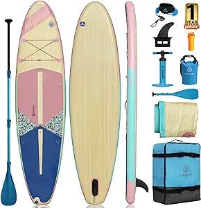 Highpi Inflatable Stand Up Paddle Board 11'x33''x6'' Vertically Center-Folded SUP, W Premium Accessories, Wide Stance, Surf Control, Non-Slip Deck, Paddle and Pump, Standing Boat for Youth and Adult