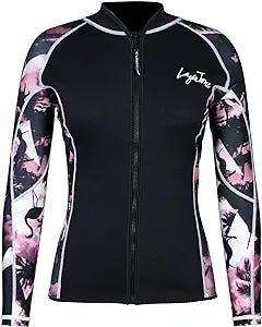 LayaTone Wetsuit Top for Men Women Optional Neoprene/Lycra Sleeve 3mm Neoprene Wetsuit Jacket with Front Zipper for Surfing Diving Snorkeling Canoeing