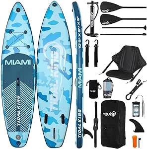 Tidal King Inflatable Stand Up Paddle Board with Premium SUP Accessories| Seat for Kayaking, Wide Standing, Triple Fin for Paddling, Non-Slip Deck | Young & Adults