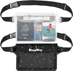 MandWot 2-Pack Waterproof Pouch Fanny Pack Screen Touch Sensitive Dry Bag with Adjustable Strap -Keep Cell phone&Valuables Dry | Beach Accessories for Swim Boating Kayaking Vacation Essentials,Clear