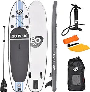 HOMGX 10’ Inflatable Stand Up Paddle Board, 6” Thick with SUP Accessories, Included with Adjustable Paddle, Repair Kit, Pump, Backpack and Fins, Wide Stance for All Skill Levels, Non-Slip Surfboard