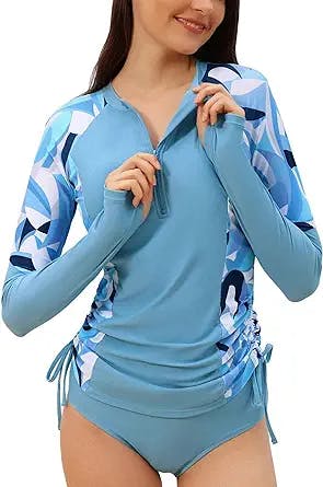 GRACE KARIN Women Rash Guard Two Piece Long Sleeve Swimsuits UV Sun Protection Rashguard Side Adjustable Bathing Suit