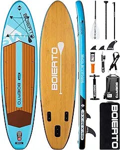 BOIERTO Inflatable Stand Up Paddle Boards 10'6''x32''x6'' Premium SUP Accessories & Backpack, Wide Stance, Surf Control, Non-Slip Deck, Leash, Paddle and Pump, Standing Boat for Youth & Adult