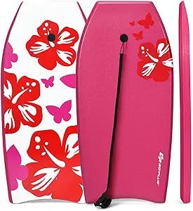 Goplus Boogie Boards for Beach, 37 Inch/41 Inch Body Board w/ EPS Core, Non-Slip XPE Deck, Wrist Leash for Ocean Pool Sea Surfing, Portable Super Lightweight Surf Board for Kids Youth Adults