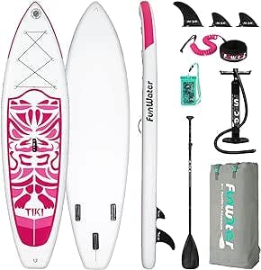 FunWater Inflatable Ultra-Light (17.6lbs) SUP for All Skill Levels Everything Included with Stand Up Paddle Board, Adj Paddle, Pump, ISUP Travel Backpack, Leash, Waterproof Bag