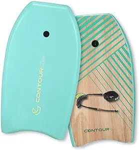 CONTOUR SURF Reed Body Board 33 Inches Bodyboard Body Boards for Beach Kids Lightweight EPS Core Dual Channel Double Swivel Coiled Wrist Leash for All Surfing Levels
