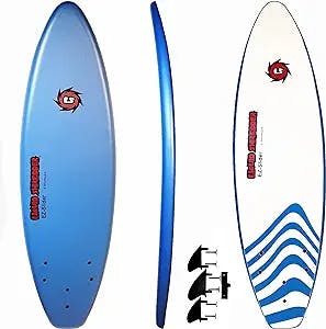 Liquid Shredder EZ-Slider 6' Ray-Zor-SoftTop Surfboard Blue-Foam Deck Surfboards-Wax-Free-Slick Bottom-Removable 3 Fins-Hi-Perf Shortboard for Kids and Light Weight Adults-Go Finless